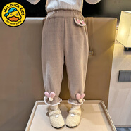 G.DUCKKIDS小黃鴨女童加絨褲子秋冬兒童長(cháng)褲加厚保暖寶寶衛褲女孩毛呢格子褲 條絨咖啡色acimgie 90 建議80-90cm1歲半-2歲