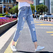 歌班婭破洞牛仔褲女夏季薄款2025年新款直筒褲淺色大碼顯瘦乞丐褲ins潮 淺色【DD8198】 094 32 建議146-155斤左右