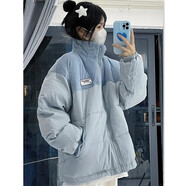 鏡莎羽棉襖絨服女棉服女加厚外套秋冬款女燈芯絨寬松棉衣小個子外套女 淺藍色 S碼【建議80-90斤】