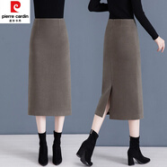 皮爾卡丹（pierre cardin）毛呢半身裙女秋冬2024新款高腰中長款西裝a字包臀裙直筒一步長裙 卡其色 L