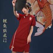 森女部落東方簡(jiǎn)奢風(fēng)旗開(kāi)得勝新中式旗袍領(lǐng)連衣裙日常顯白紅色裙子夏季女 紅色（單件） XS
