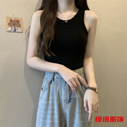 美梵朗法式別致初夏新款冰感運動吊帶背心女休閑防走光短款無袖打底上衣 黑色-女可外穿背心 XL 建議115-135斤-女可外穿背心
