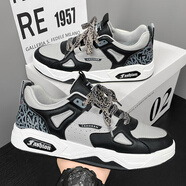 跨洋板鞋男2024新款四季時(shí)尚潮流百搭男鞋軟底學(xué)生休閑鞋子男 九龍WZ213白黑 44