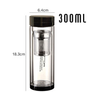 ORTOR玻璃杯子茶杯雙層加厚男女士商務(wù)水杯子辦公杯大容量泡茶杯直身杯 300ML水晶透明鈦金蓋雙層玻璃杯 22加強型