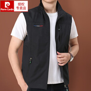 皮爾卡丹（pierre cardin）馬甲男春夏季戶外運動工裝大碼無袖背心多口袋寬松坎肩運動外套男 黑色 4XL