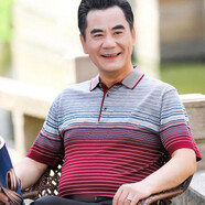 暢印 爸爸短袖t恤40-50歲中老年人半袖打底衫T恤衫夏裝中年男士冰絲衣服爺爺 dx-605紅色 4XL-190-建議195-215斤