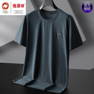 恒源祥大碼短袖T恤男夏季冰絲涼感高端胖子加肥加大圓領(lǐng)寬松體恤男打底 藍(lán)灰 XL 【120-140斤】