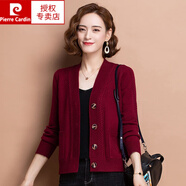 皮爾卡丹（pierre cardin）100%純羊毛衫女外穿毛衣開衫2025年新款春秋洋氣短款針織外套寬松酒紅 T9460 8672M 95-110斤