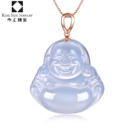 今上珠寶項鏈女18K金芙蓉石吊墜玫瑰金平安佛鎖骨鏈 18K金藍玉髓佛吊墜+18K金項鏈