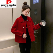 皮爾卡丹秋冬新款雙面絨外套洋氣短款休閑韓版高檔雙面呢大衣減齡氣質(zhì)外套 紅色 3XL 【140-160斤】