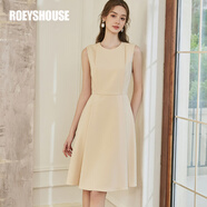 ROEYSHOUSE羅衣氣質(zhì)圓領(lǐng)收腰連衣裙女春夏新款高級純色無(wú)袖中長(cháng)裙09950 淺黃色 XL