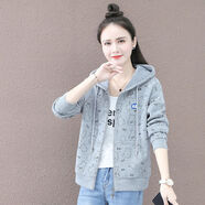 惠奴比短款連帽開(kāi)衫衛衣女2022秋季新款韓版小熊印花寬松拉鏈時(shí)尚外套潮 灰色 M 【建議80-100斤】