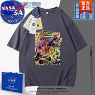 NASA ABOUT官方聯(lián)名jojo的奇妙冒險(xiǎn)動(dòng)漫日系空條承太郎短袖體恤男女情侶 灰色-N1232-jojo XL (正版高質(zhì)量)