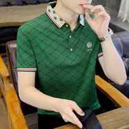慈良新款冰絲短袖t恤男裝夏季潮流POLO青年修身上衣服 綠色 XXL(135斤-150斤)
