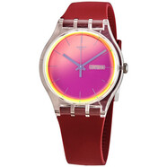 斯沃琪（Swatch）手表女生極光系列炫彩紅色石英表POLARED日歷學(xué)生表新瑞士表WATCH POLARED 時(shí)尚休閑 41mm表盤(pán)