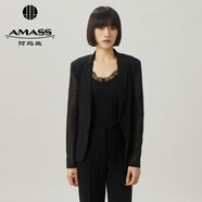 阿瑪施（AMASS）女裝收腰簡約通勤西裝西服外套女（附肩棉）5400808 透紗黑 S (2碼)