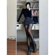 嘉鈺潮庫小短裙性感超短裙包臀裙下半身裙子黑色裙女秋冬套裝緊身辣妹短款 灰色半身裙+黑色上衣+絲 S