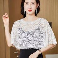 艾予曼披肩外搭夏天洋氣薄款高貴中式女外穿度假小披肩復古洋氣旗袍斗篷 蕾絲斗篷玫瑰花白色 均碼[70-190斤可穿]