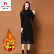 皮爾卡丹（pierre cardin）連衣裙女加絨加厚款配大y長款過膝針織秋冬百搭半高領(lǐng)打底毛衣裙 加/絨加厚蕾絲A版型：  黑色 4XL 建議150-165斤