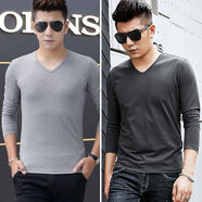 珊詩(shī)麗【2件裝】長(cháng)袖t恤男士v領(lǐng)純色薄款黑色潮秋衣服修身打底衫春夏季 V領(lǐng)淺灰色:V領(lǐng)深灰色 2XL 【125-145斤】