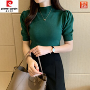 皮爾卡丹（pierre cardin）半高領(lǐng)打底衫女秋冬內搭短袖針織衫毛衣2025春裝新款泡泡袖上衣 綠色(8655) 均碼