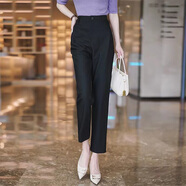皮爾卡丹寬松西裝褲子女哈倫褲2026年春秋冬季加絨灰色九分休閑直筒煙管褲 黑色 L 106-115斤