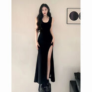 尚簡(jiǎn)紛吊帶連衣裙女2025新款秋季氣質(zhì)修身辣妹打底內搭包臀裙開(kāi)叉長(cháng)裙子 黑色 辣妹必備 L 適合104-114斤