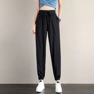 尚濤冰絲休閑褲女運動(dòng)褲2023夏季女裝寬松薄款休閑衛褲九分褲女束腳褲 黑色 L 建議100-110斤