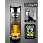 鋼盾鋼化玻璃杯水杯防摔男泡茶杯子水晶杯喝茶玻璃杯子玻璃杯雙層水杯 【黑水晶-商務經(jīng)典】獨立茶倉 360ml