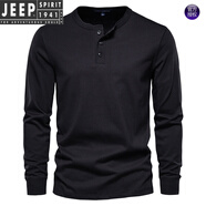 JEEP SPIRIT亨利領(lǐng)長(cháng)袖T恤男2025春秋新款硬漢裝健身阿美咔嘰工裝復古上衣 501黑色 L (175)
