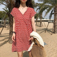 miss nitaly新款褶皺孕婦文藝小心機網(wǎng)紅夏季小清新少女范連衣裙寬松娃娃裙 紅色 M100-110斤