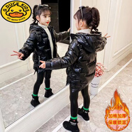 G.DUCKKIDS女童羽絨棉服2025新款洋氣女孩棉襖兒童冬裝童裝加厚冬季棉衣外套 亮皮黑色 加厚免洗款 120 建議6-7歲