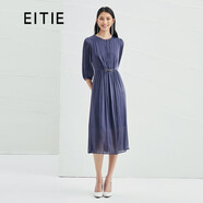 愛特愛（EITIE）氣質(zhì)壓褶收腰長禮服連衣裙夏季新款釘珠優(yōu)雅6677307 深藍(lán)31 M 160