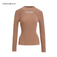 歐柏蘭奴成分錯：【綿羊毛】羊毛衫女內搭修身通勤優(yōu)雅打底衫優(yōu)雅鏤空圓領(lǐng) K01駝色 XS