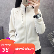 悍獸 戶外搖粒絨外套女抓絨衣秋冬加絨保暖立領(lǐng)鎖溫情侶款雙面絨休閑登山拉鏈開衫外套 669米白色-女款 XL