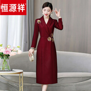 恒源祥結(jié)婚喜服媽I媽裝禮服裙子平時(shí)可穿氣質(zhì)喜婆婆婚宴裝秋款長(zhǎng)袖連衣 酒紅色 L