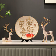 歐梵普（oufanpu）喬遷之喜搬家禮物對(duì)鹿擺件平安喜樂新居工藝品酒柜電視柜玄關(guān)擺件 平安喜樂擺盤+對(duì)鹿（米色） 【平安喜樂，聚財(cái)高升福鹿】