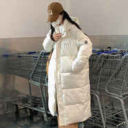 韓璐嬌（hanlujiao）羽絨棉服女長款過膝冬季新款韓系學(xué)院風(fēng)寬松顯瘦加厚保暖棉襖外套 米白色 S（建議80-100斤）