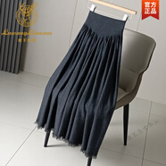 鹿王戀雪羊毛針織半身裙秋冬女高腰垂感顯瘦百褶a字裙傘裙高個(gè)子拖地長(cháng)裙 灰 裙長(cháng)80CM 建議體重90-135斤