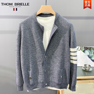 THOM BRIELLE湯姆TB四條杠針織開衫外套男裝秋裝新款毛衣男高端美式復(fù)古v領(lǐng)毛 灰色 2XL