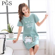 普戈斯（PUGESI）睡衣女夏天純棉短袖寬松睡裙女夏季薄款韓版清新學(xué)生家居服中長(cháng)裙 R2601# XL建議體重120-140斤