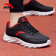 安踏加絨男鞋運動(dòng)棉鞋男士冬季皮面防潑水緩震軟底輕便保暖跑步白鞋子 【輕質(zhì)皮面】黑/大學(xué)紅-8 39