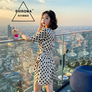 SHIROMA潮牌波點(diǎn)高腰連體褲女裝夏季新款韓版小個(gè)子連衣褲顯瘦闊腿褲子夏 杏色 S