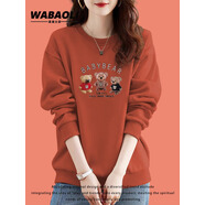佤寶莉 WABAOLI小紅書推薦純棉圓領(lǐng)印花衛(wèi)衣女2025新款秋冬季女裝 橘紅色春秋款 S