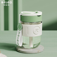 物生物（RELEA）玻璃杯女士高顏值水杯手持咖啡杯便攜式吸管杯隨手杯子 柔霧綠【防燙圈/耐高溫】360ml