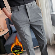 丁古得高品質(zhì)秋冬商務(wù)休閑西褲男大碼修身職業(yè)西裝褲九分彈力直筒休閑褲 加絨款06中灰（長(cháng)褲） 33（建議140-150斤）