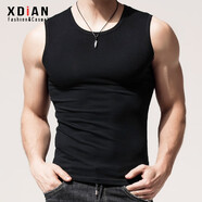 續(xù)點(diǎn)無袖背心男寬肩砍肩無袖t恤男圓領(lǐng)健身修身運(yùn)動(dòng)緊身彈力夏季棉質(zhì) 黑色 XL 碼128-138斤左右修身版型
