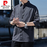 皮爾卡丹（pierre cardin）薄歀純.棉針織襯衫男長袖春夏款青年工裝上班上衣七.分袖 635中*袖灰色 L 55-65公斤
