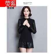 熒系皮袖打底衫女長袖針織衫秋冬季時尚黑色配皮草馬甲的羽絨棉袖毛衣 7065花1邊嶺(中1長款) S