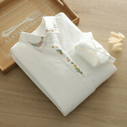 暖喬全棉白襯衫女長(cháng)袖加絨秋冬寬松文藝打底繡花森系休閑純棉襯衣 白色小花刺繡加絨 M(120-135斤)